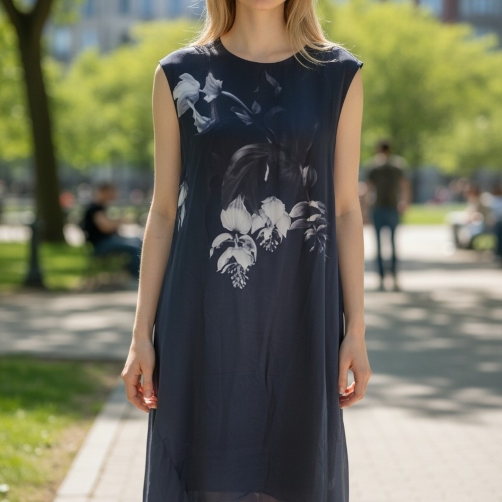 All Saints Navy Floral Sleeveless Midi Dress